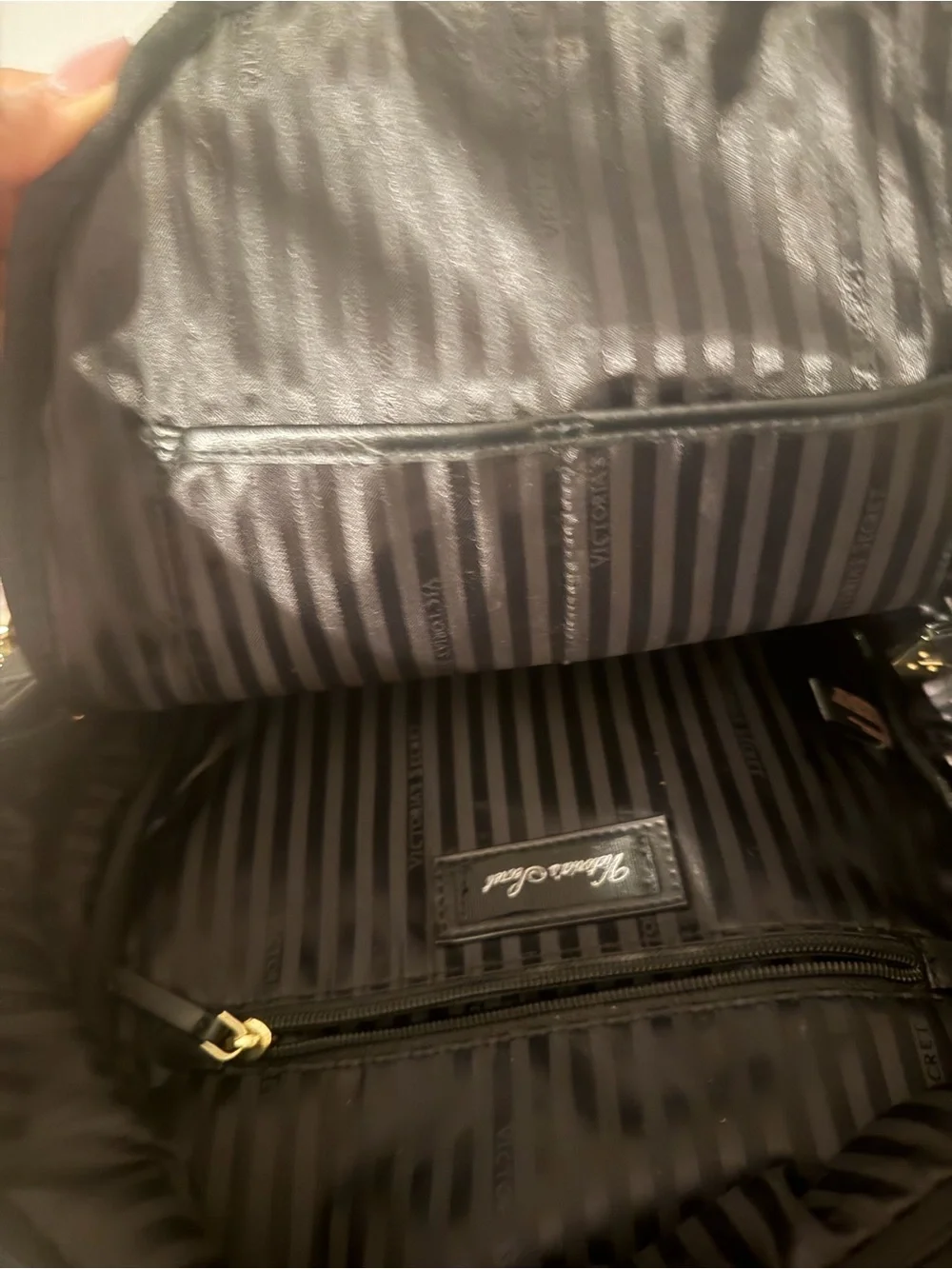 Victoria's Secret Black Quilted Backpack with Gold Accents